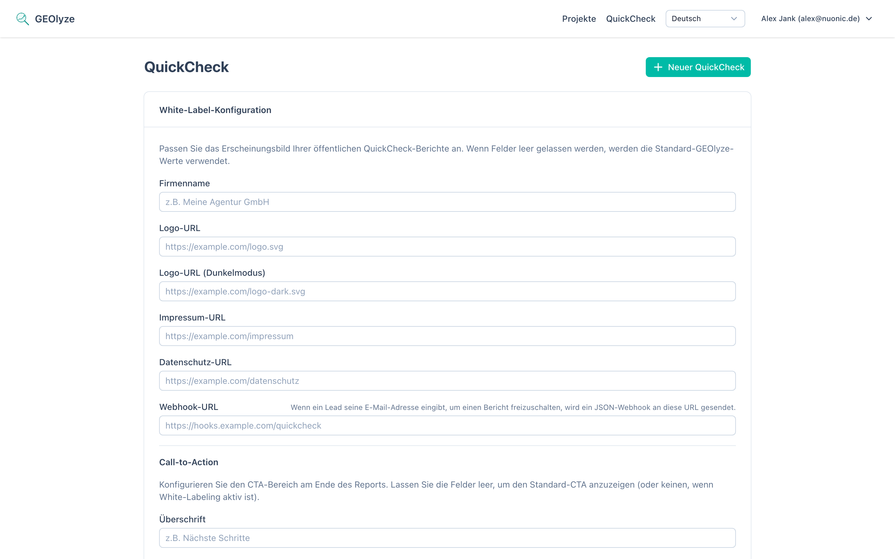 QuickCheck-Erstellungsformular mit Tabs für manuellen und KI-Modus