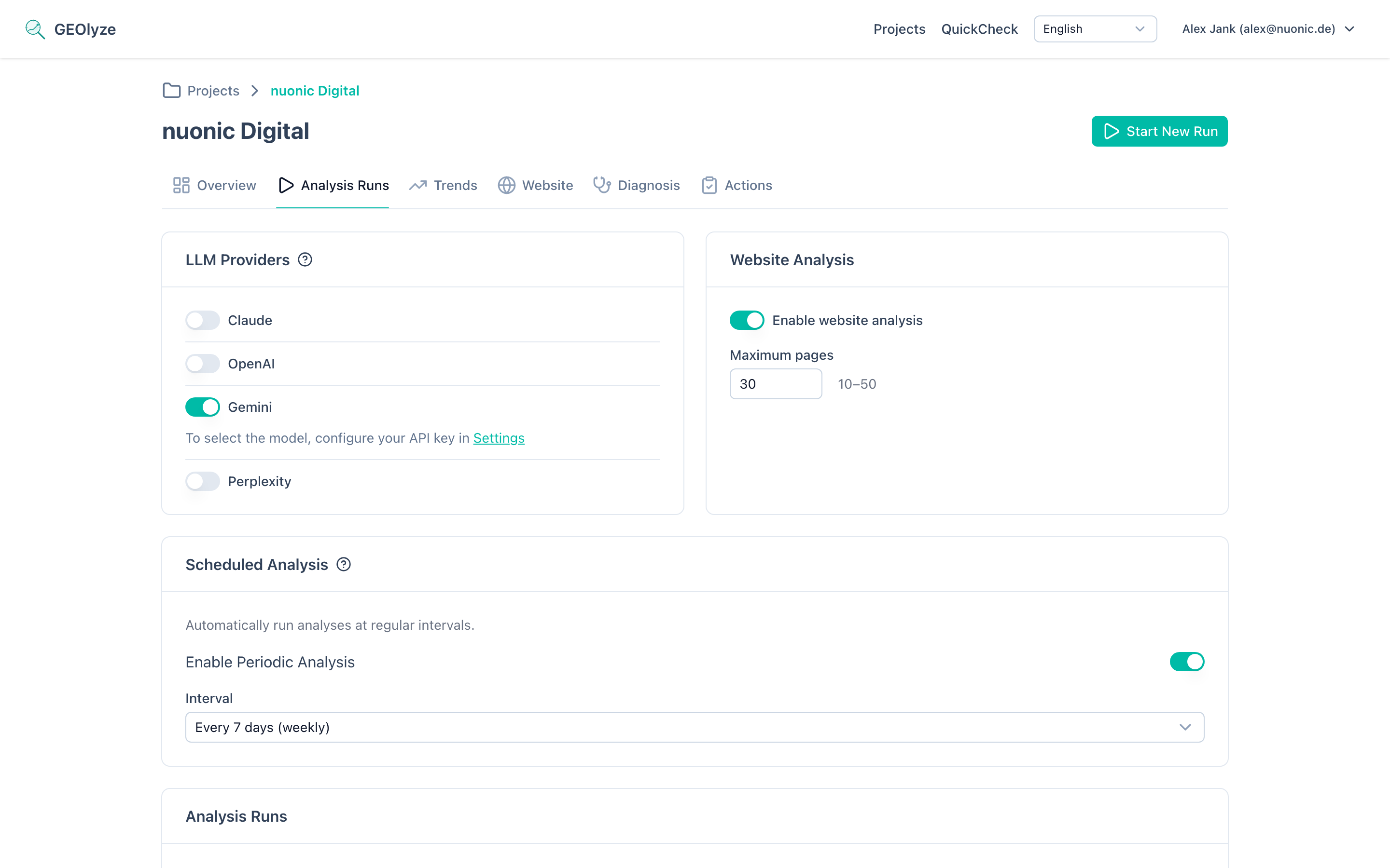 Runs list showing a mix of manually started and scheduled runs with status indicators