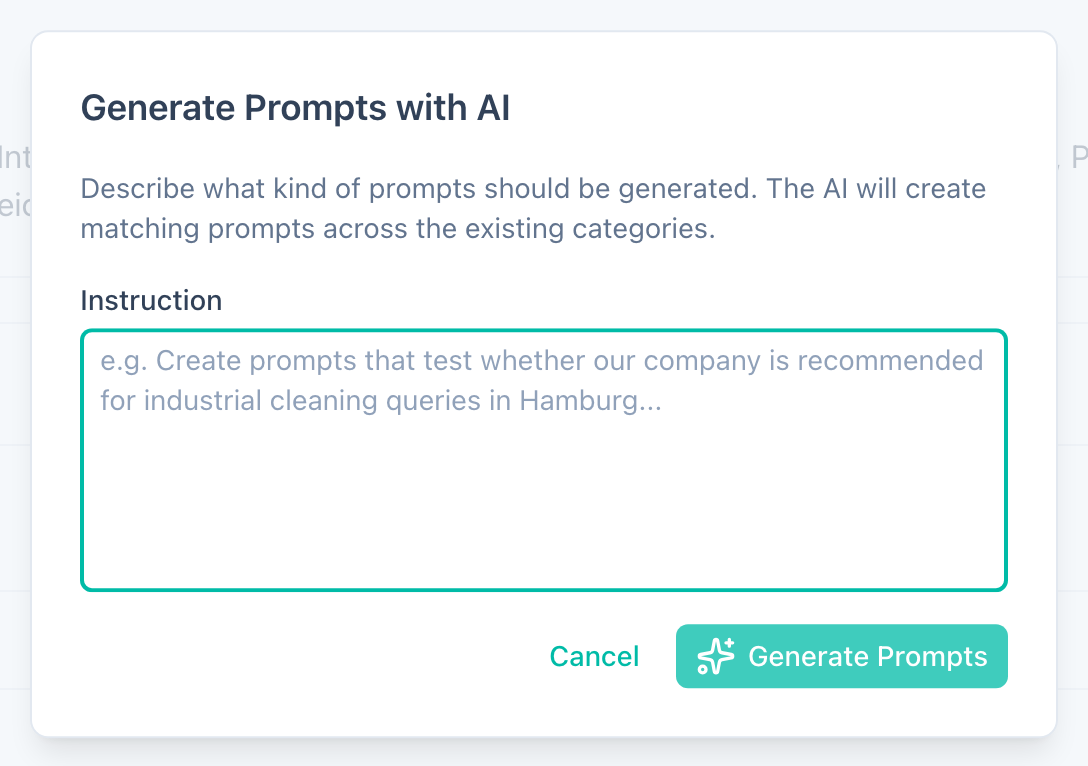 AI Generate dialog with custom instruction text field and generate button